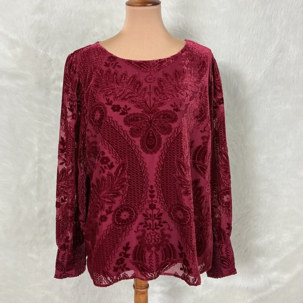 Soft Surroundings Floral Red Velvet Vanetta Blouse Top XL
